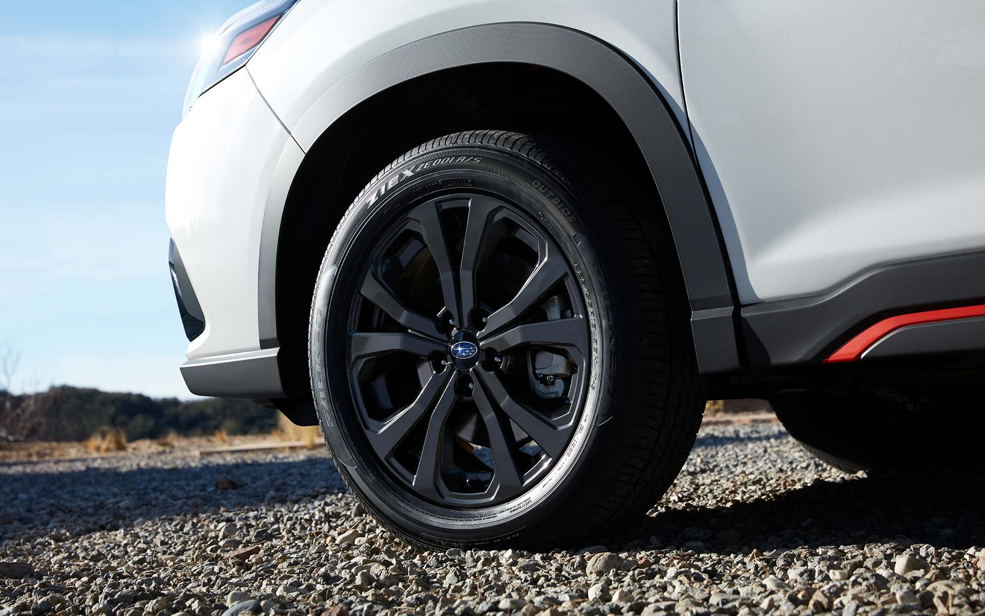 A close-up of the 18-inch alloy wheels on the 2022 Forester Sport.